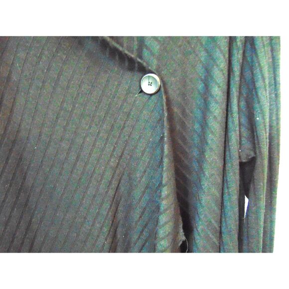 Ribbed Black Draped Cardigan By Dana Buckman Size XL petite one button closure - Picture 3 of 9